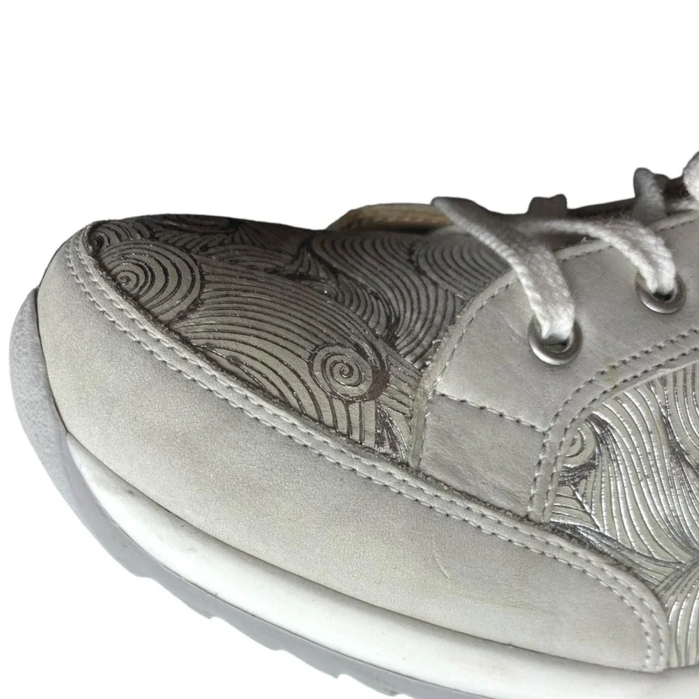 Finn Comfort Womens 6.5 Silver Swirl Leather Lace Up Walking Sneakers Germany